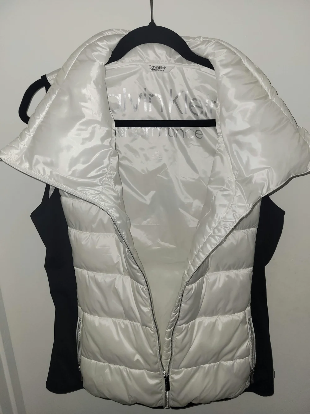 Calvin Klein White Quilted Puffer Vest with Black Side Panels
